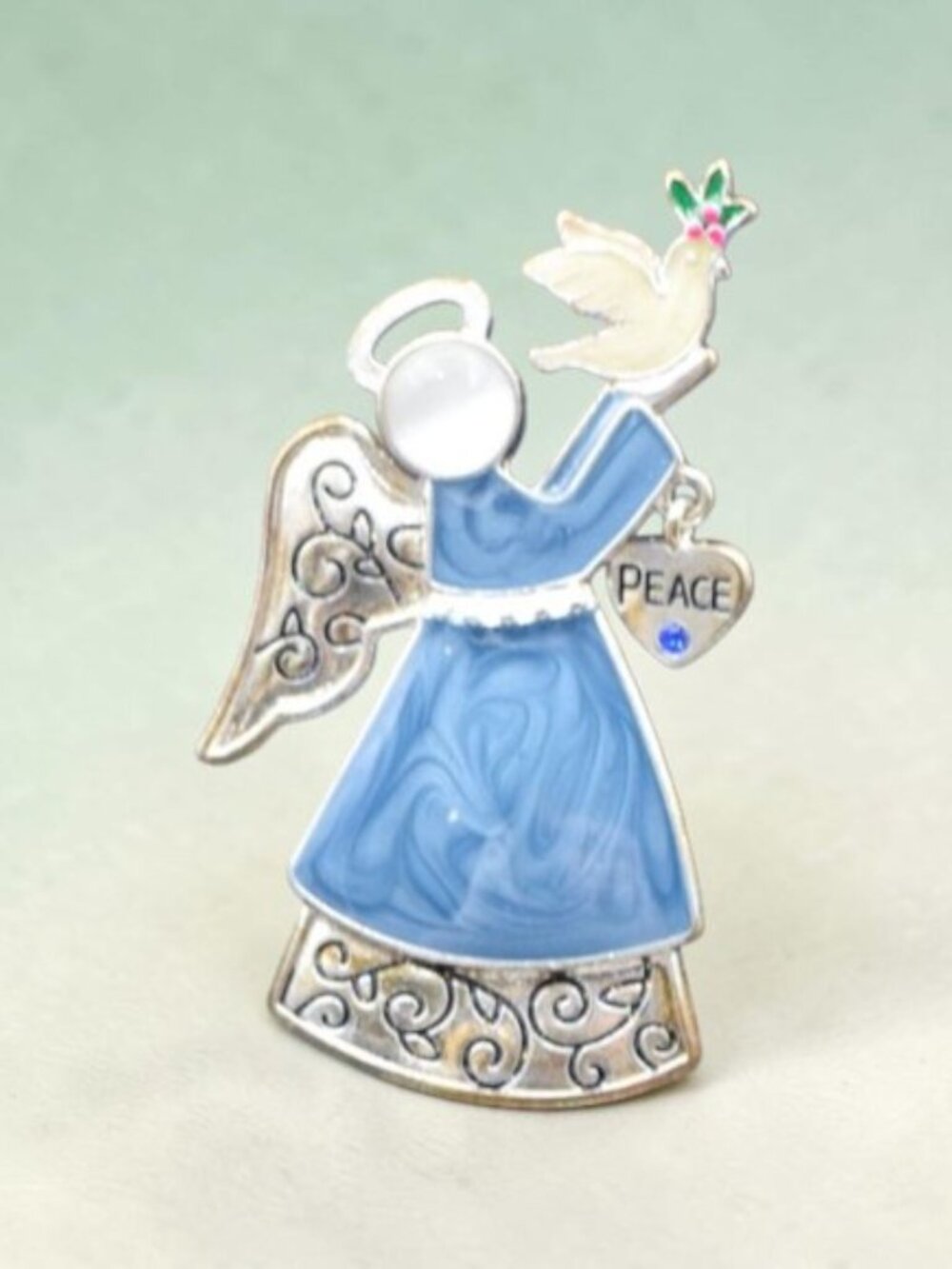 Vintage Kenneth Cole Angel Brooch Enamel Dove Peace Pin Blue KC Mark